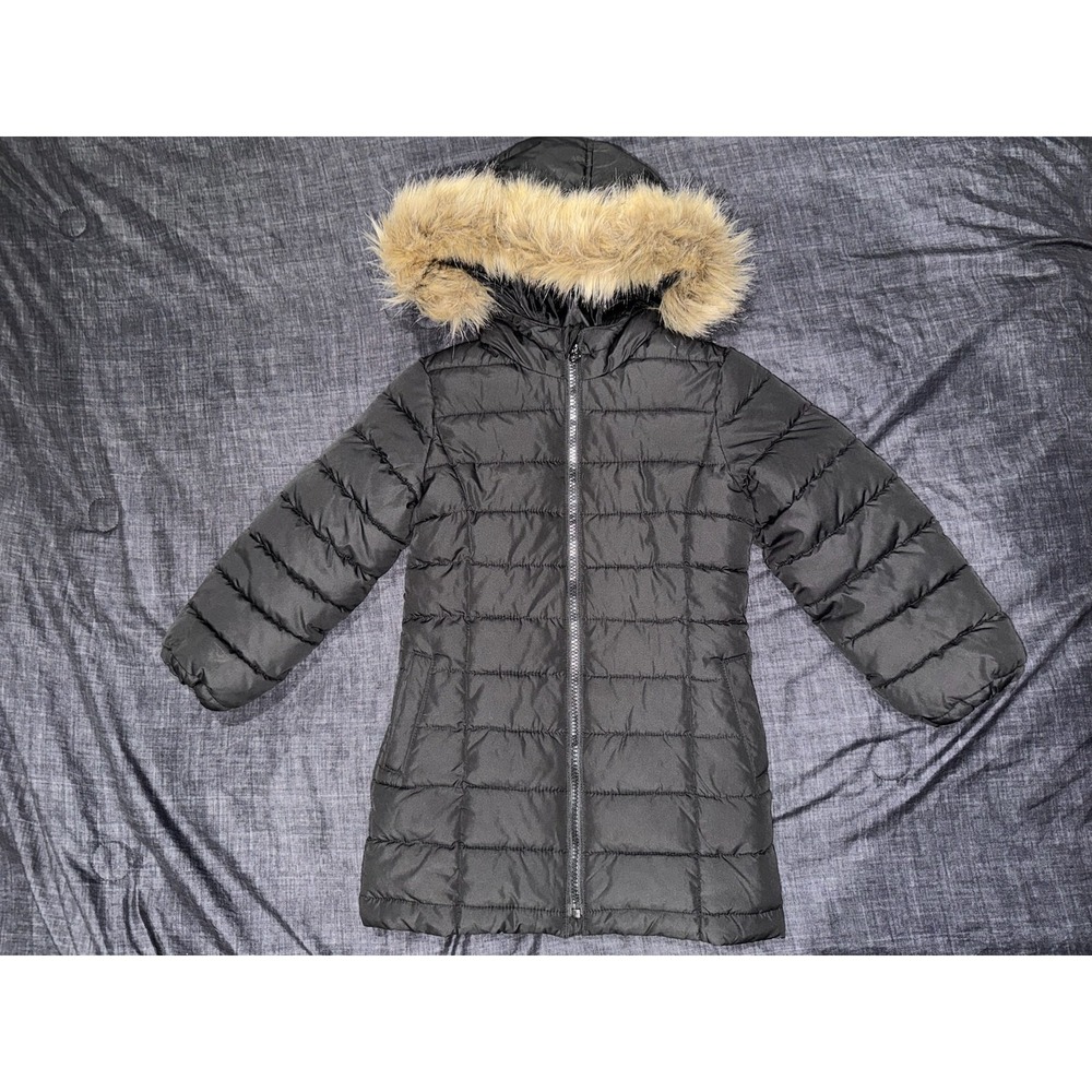 Gap Kids Size XS Hooded Puffer Parka Jacket Black Lightweight Double Lined